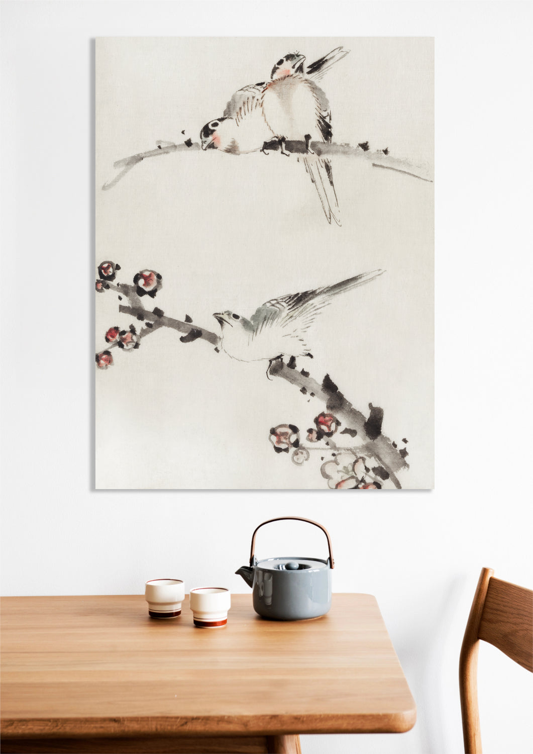 Obraz Three Birds Perched on Branches, Hokusai Vintage do Salonu