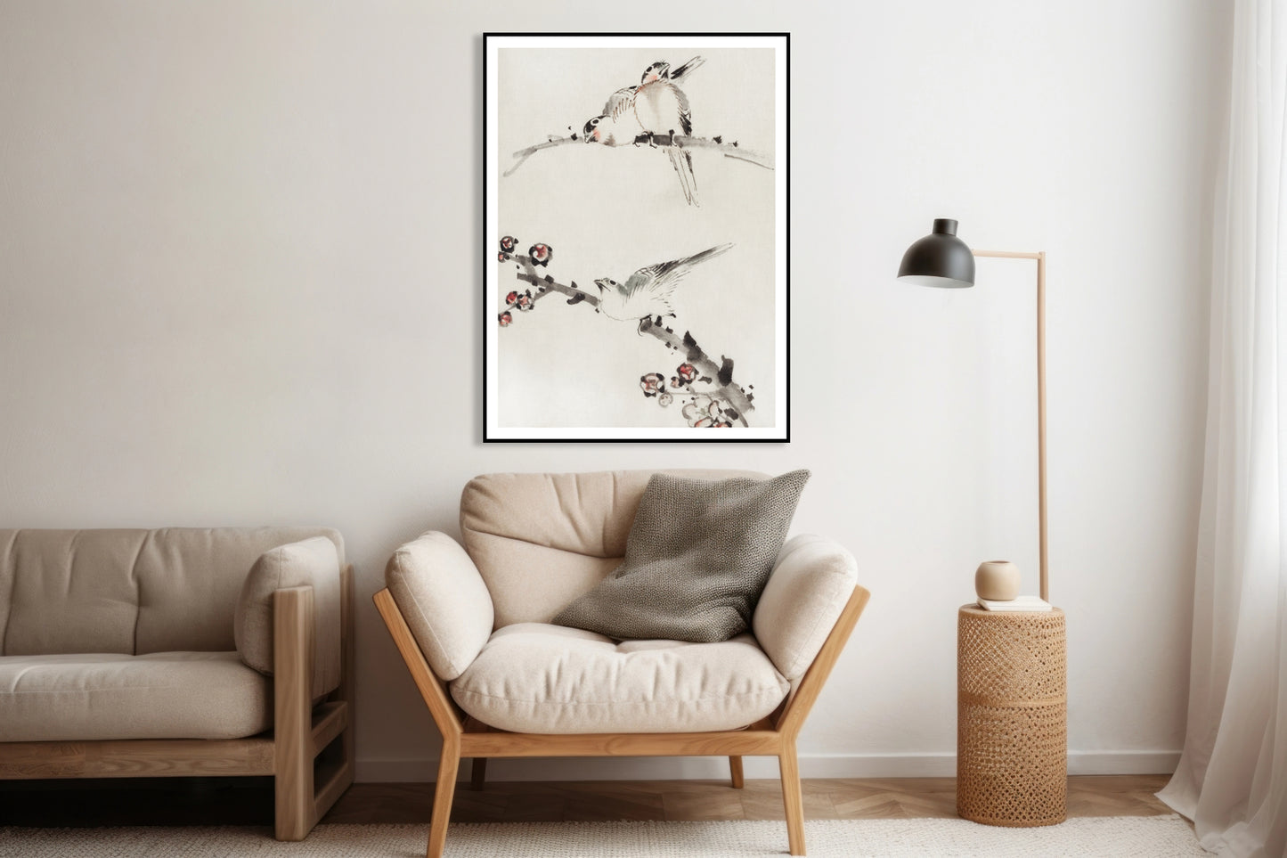 Plakat Three Birds Perched on Branches, Hokusai Vintage do Salonu