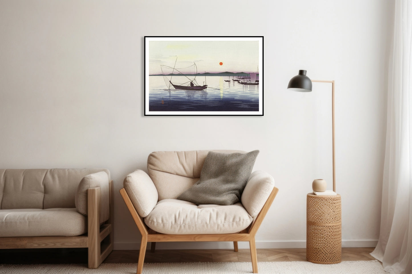 Plakat Boats and Setting Sun, Koson Japoński Vintage do Salonu