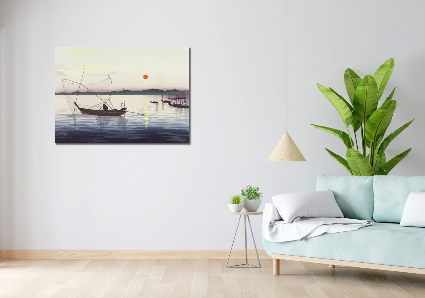 Obraz Boats and Setting Sun, Koson Japoński Vintage do Salonu