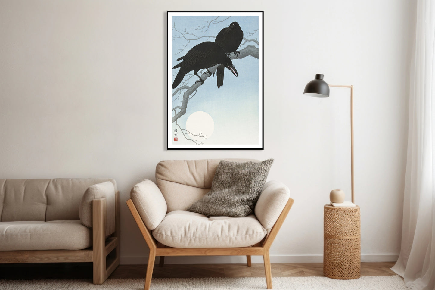 Plakat Two Crows on a Branch, Koson Japoński Vintage od Salonu