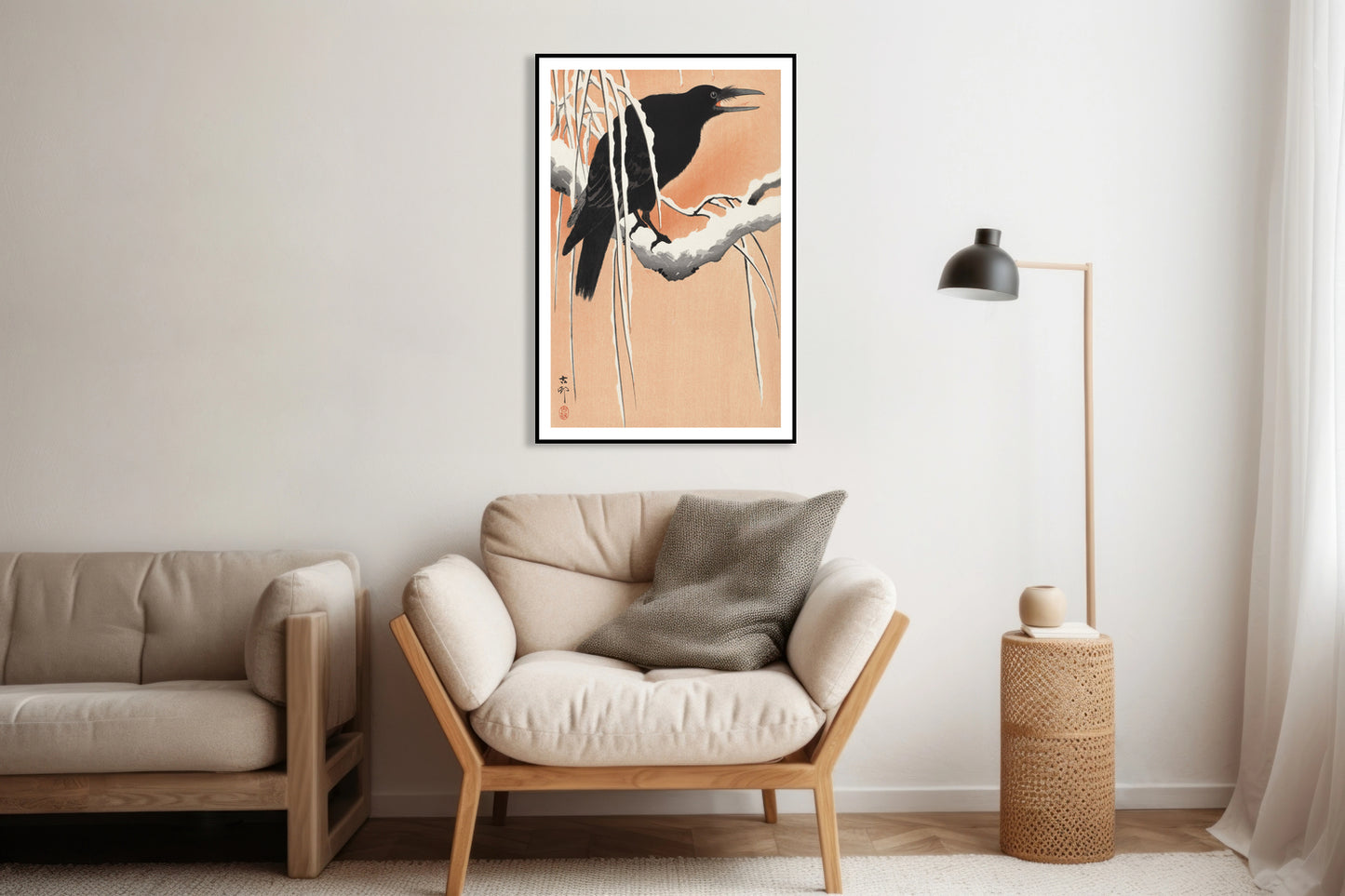 Plakat Crow on Snowy Branch, Koson Japoński Vintage do Salonu