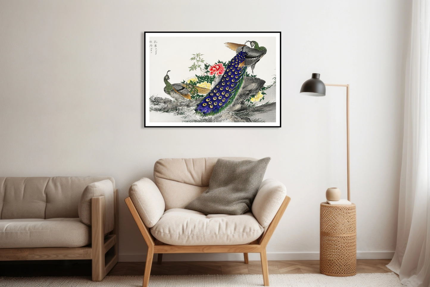 Plakat Peacock and Peony, Kashu Japoński Vintage do Salonu