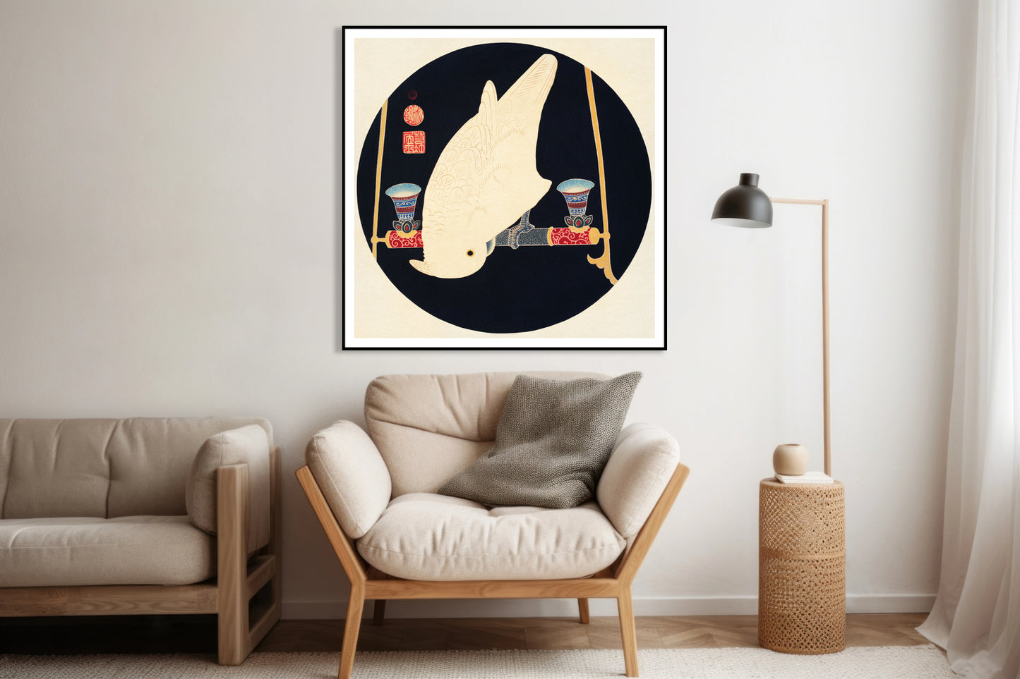 Plakat A White Macaw, Jakuchu Japoński Vintage