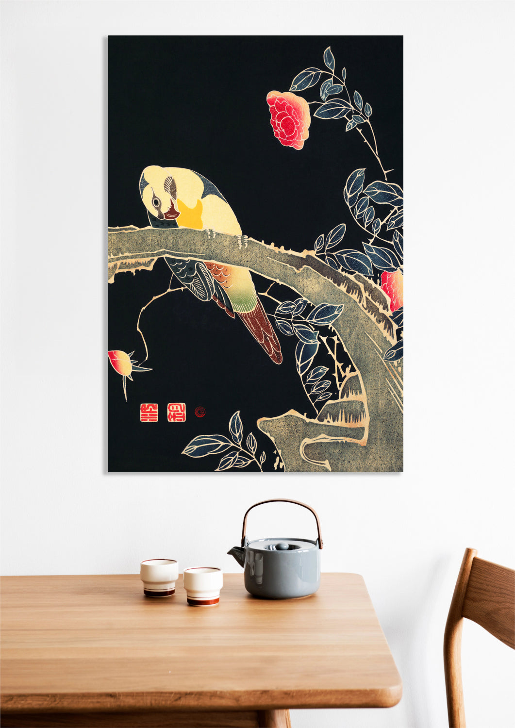 Obraz Parrot on the Branch, Jakuchu Japoński Vintage
