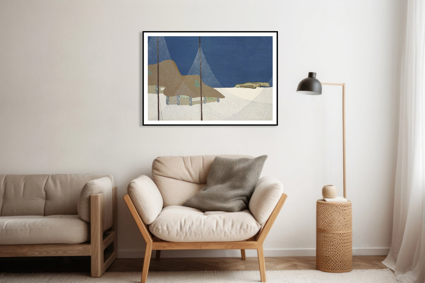 Plakat Fishing Village, Sekka Japoński Vintage
