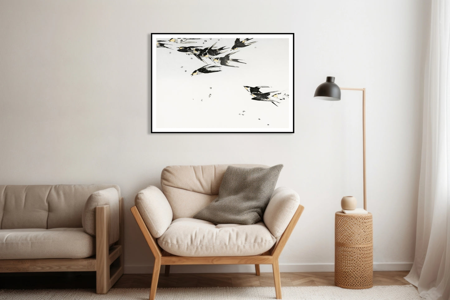 Plakat Flying Magpies, Seitei Japoński Vintage