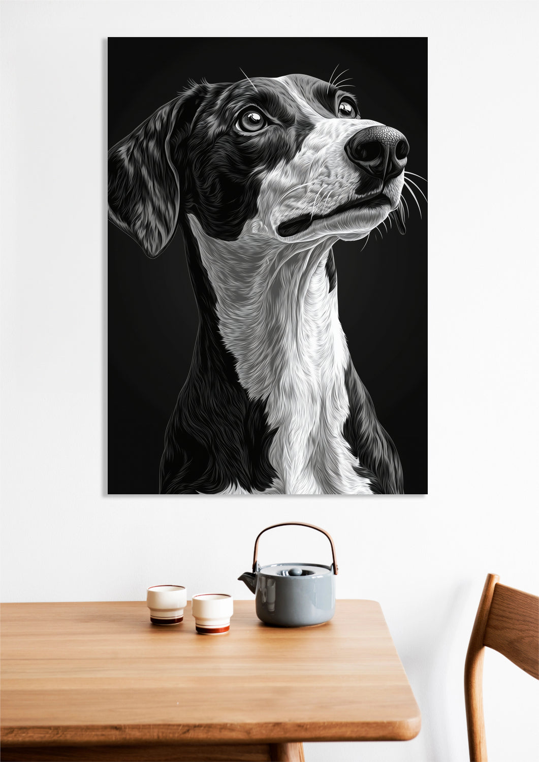 Obraz Portret Zwierząt do Salonu Pokoju | Greyhound | Czarno Białe