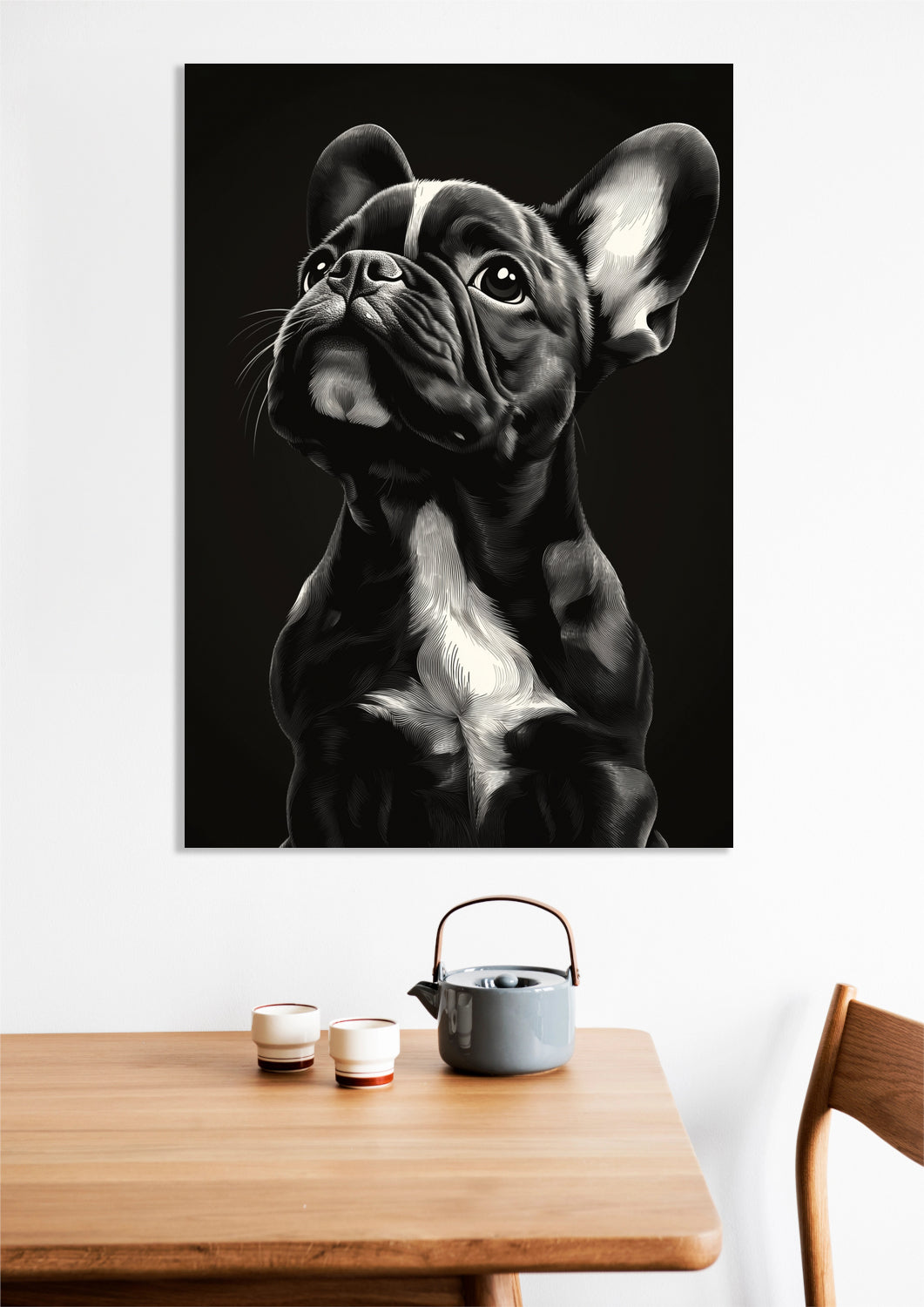 Obraz Portret Zwierząt do Salonu | Buldog Francuski | Czarno Białe