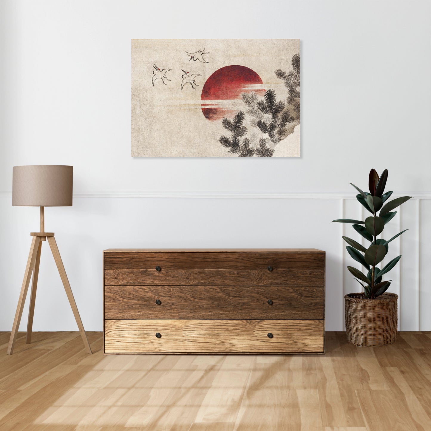 Obraz  Ptaki i Zachód Słońca Katsushika Hokusai Vintage do Salonu