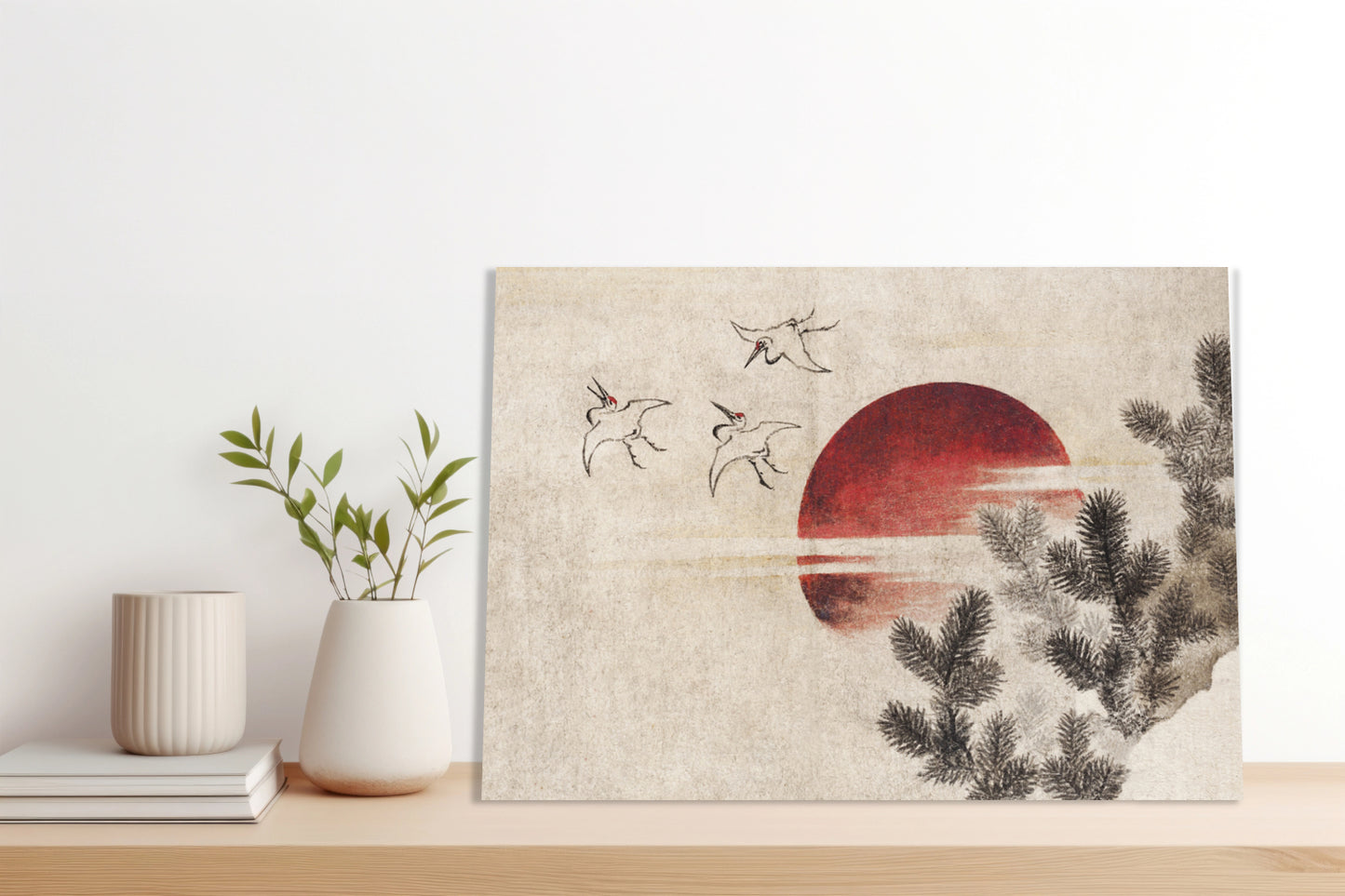 Obraz  Ptaki i Zachód Słońca Katsushika Hokusai Vintage do Salonu