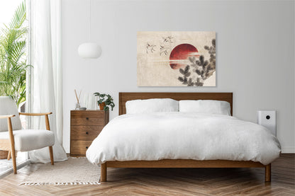 Obraz  Ptaki i Zachód Słońca Katsushika Hokusai Vintage do Salonu