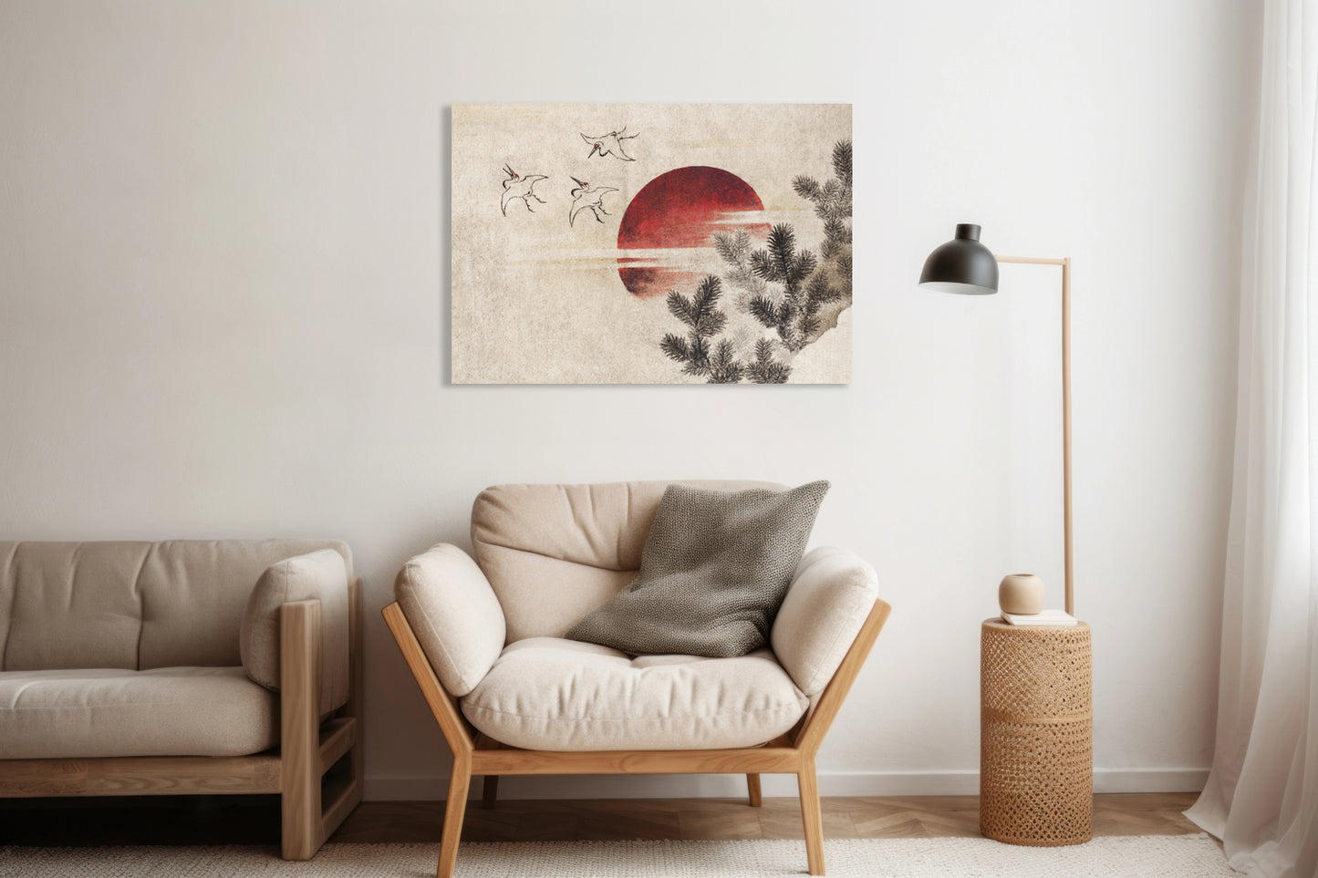 Obraz  Ptaki i Zachód Słońca Katsushika Hokusai Vintage do Salonu