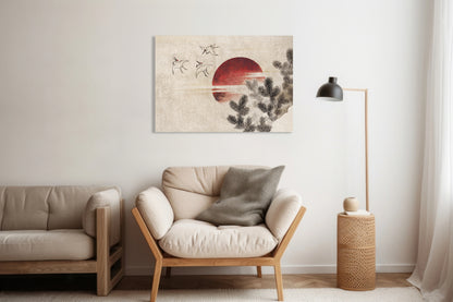 Obraz  Ptaki i Zachód Słońca Katsushika Hokusai Vintage do Salonu
