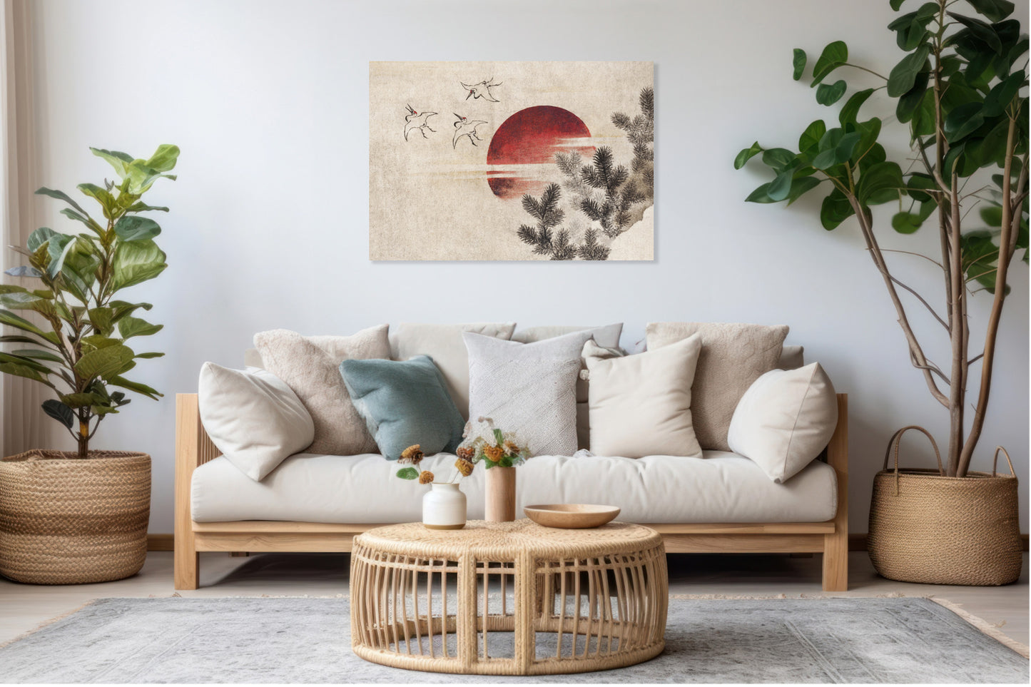 Obraz  Ptaki i Zachód Słońca Katsushika Hokusai Vintage do Salonu
