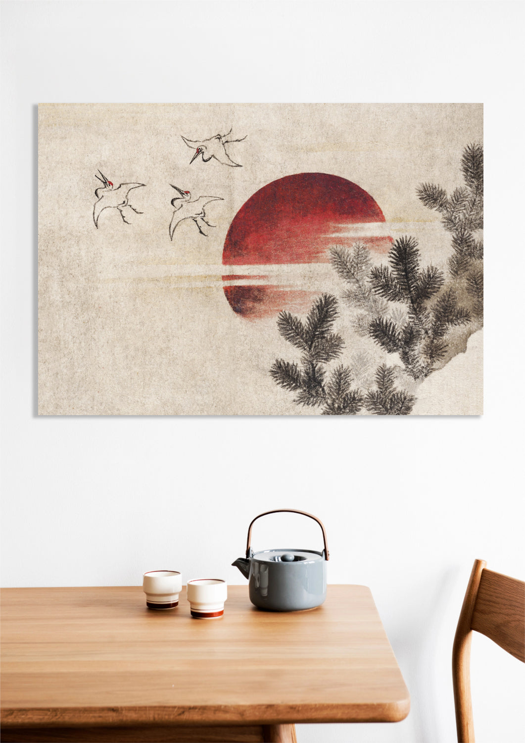 Obraz  Ptaki i Zachód Słońca Katsushika Hokusai Vintage do Salonu