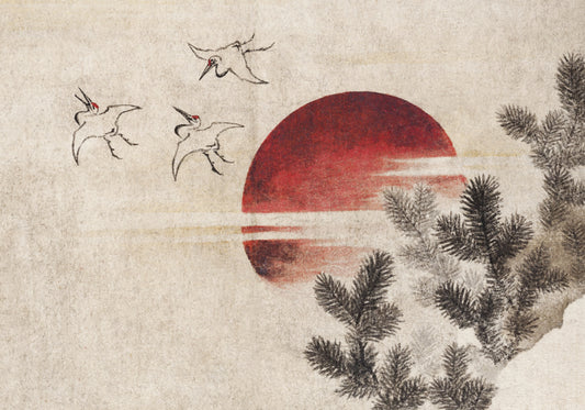 Plakat  Ptaki i Zachód Słońca Katsushika Hokusai Vintage do Salonu