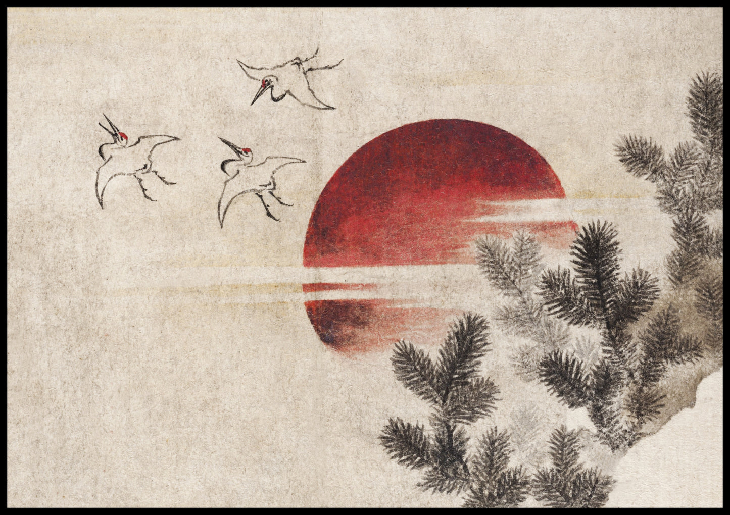 Plakat  Ptaki i Zachód Słońca Katsushika Hokusai Vintage do Salonu
