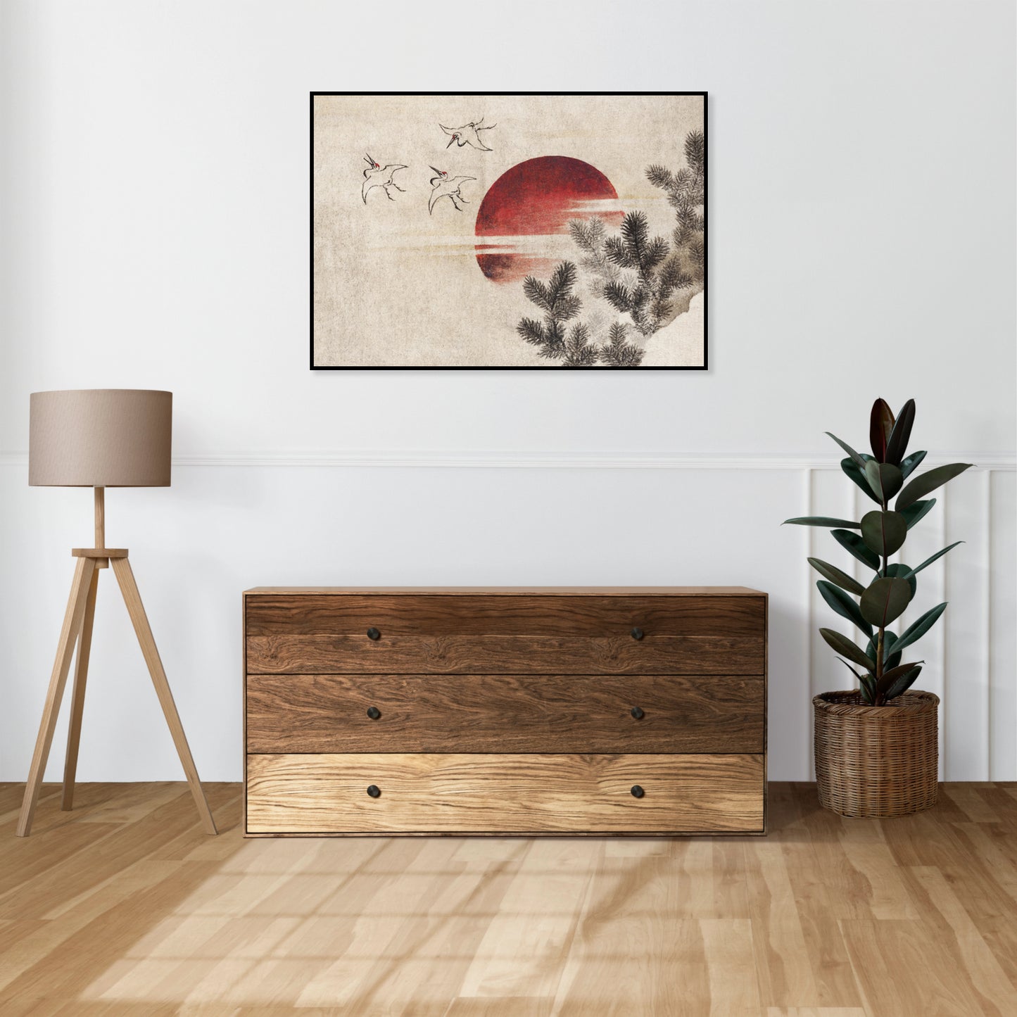 Plakat  Ptaki i Zachód Słońca Katsushika Hokusai Vintage do Salonu