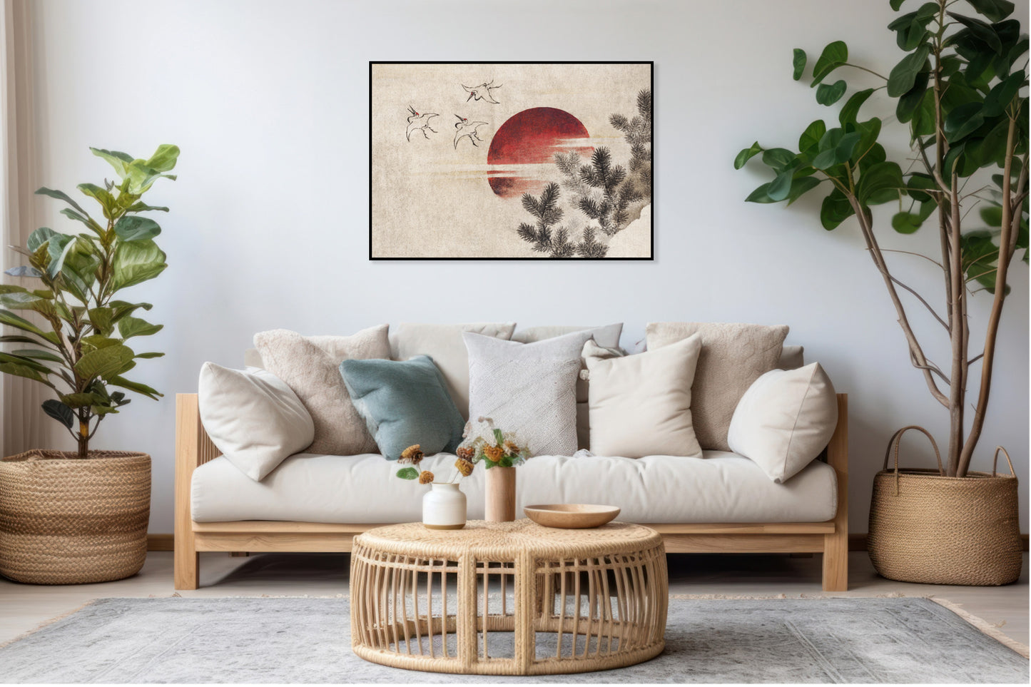 Plakat  Ptaki i Zachód Słońca Katsushika Hokusai Vintage do Salonu