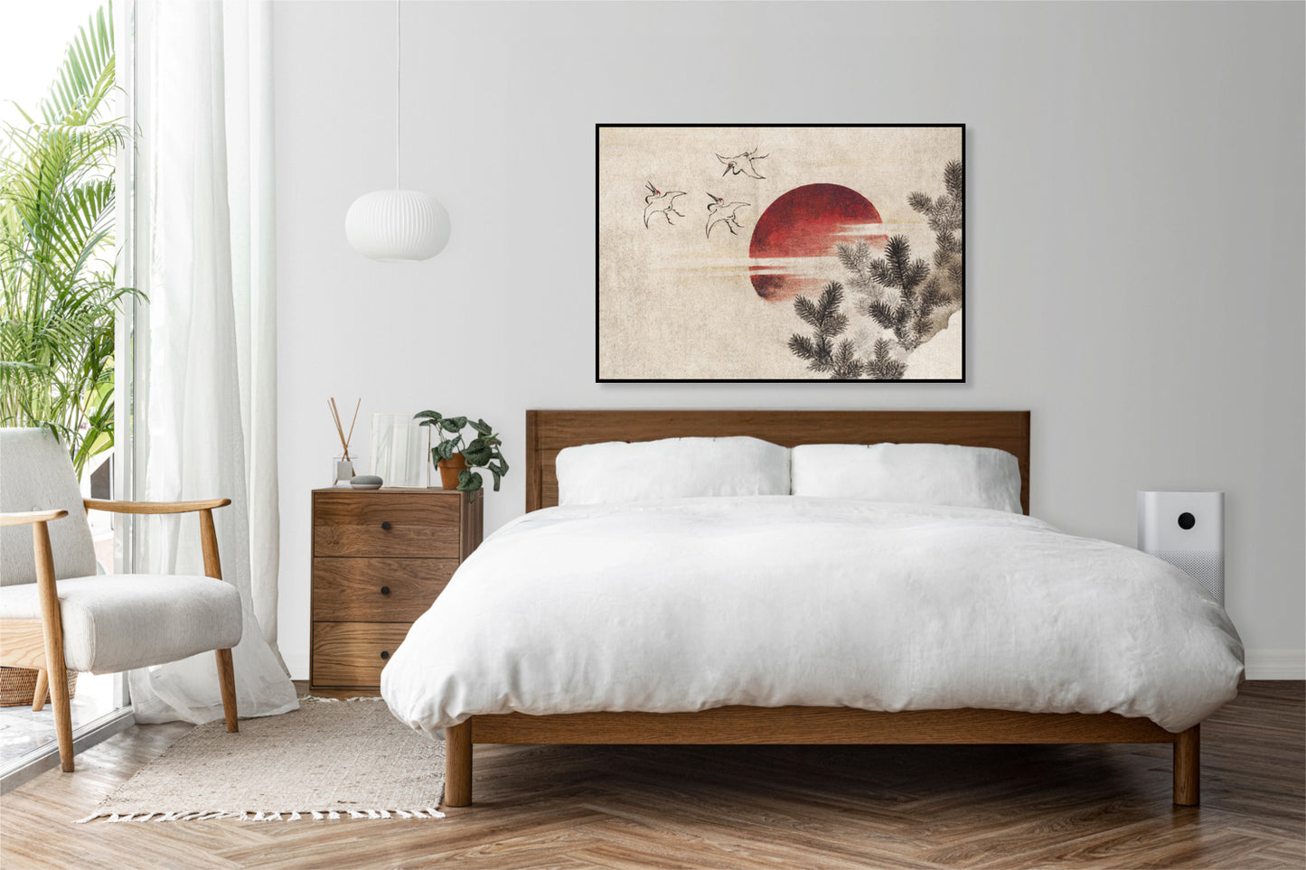 Plakat  Ptaki i Zachód Słońca Katsushika Hokusai Vintage do Salonu