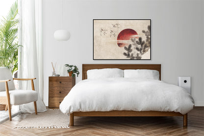 Plakat  Ptaki i Zachód Słońca Katsushika Hokusai Vintage do Salonu