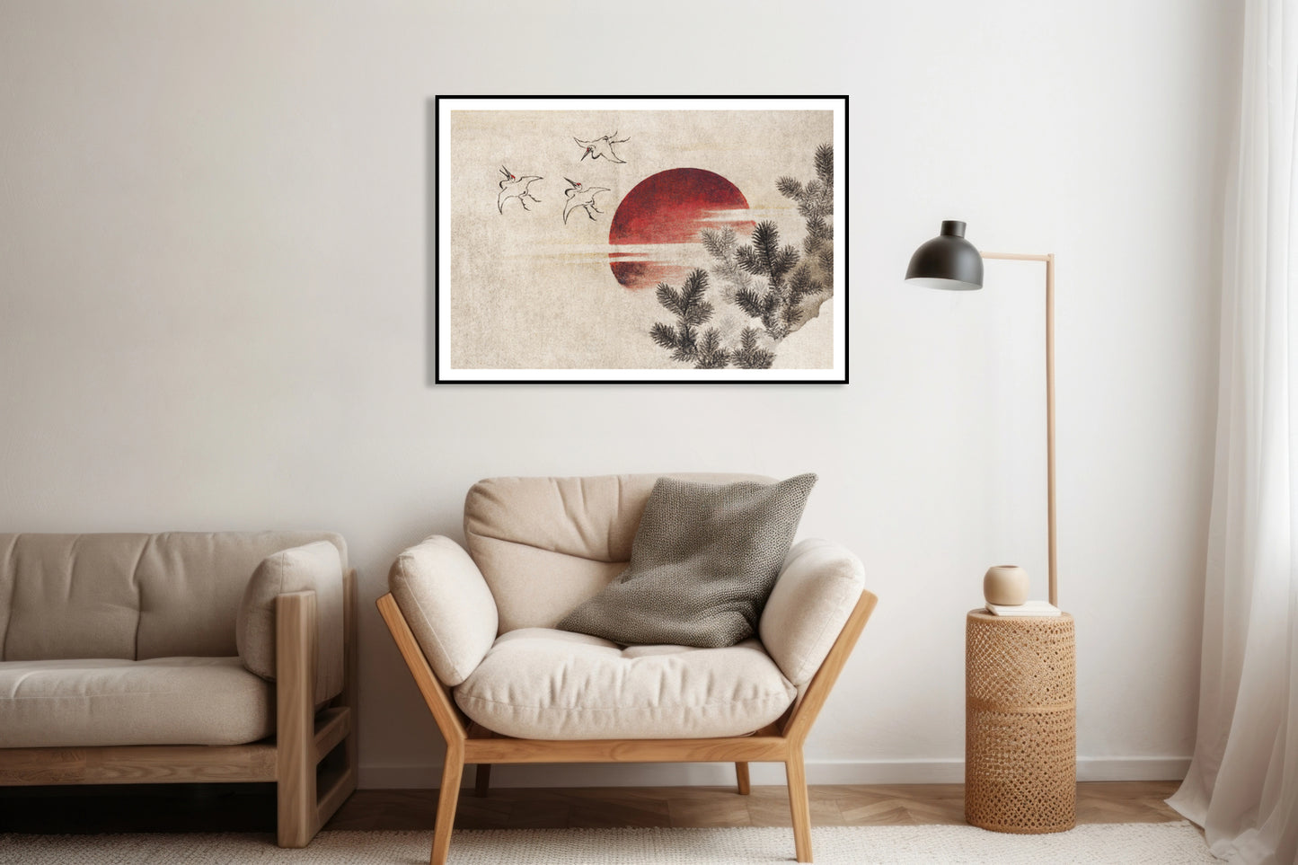 Plakat  Ptaki i Zachód Słońca Katsushika Hokusai Vintage do Salonu