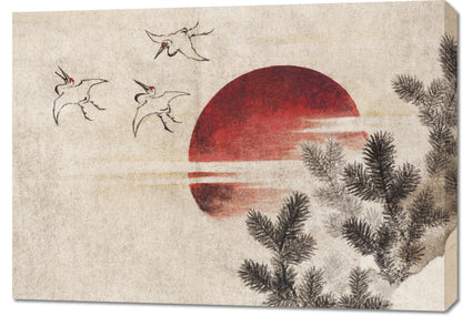 Obraz  Ptaki i Zachód Słońca Katsushika Hokusai Vintage do Salonu