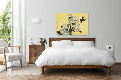 Obraz  Hydrangea and Swallow, Hokusai Japoński Vintage do Salonu