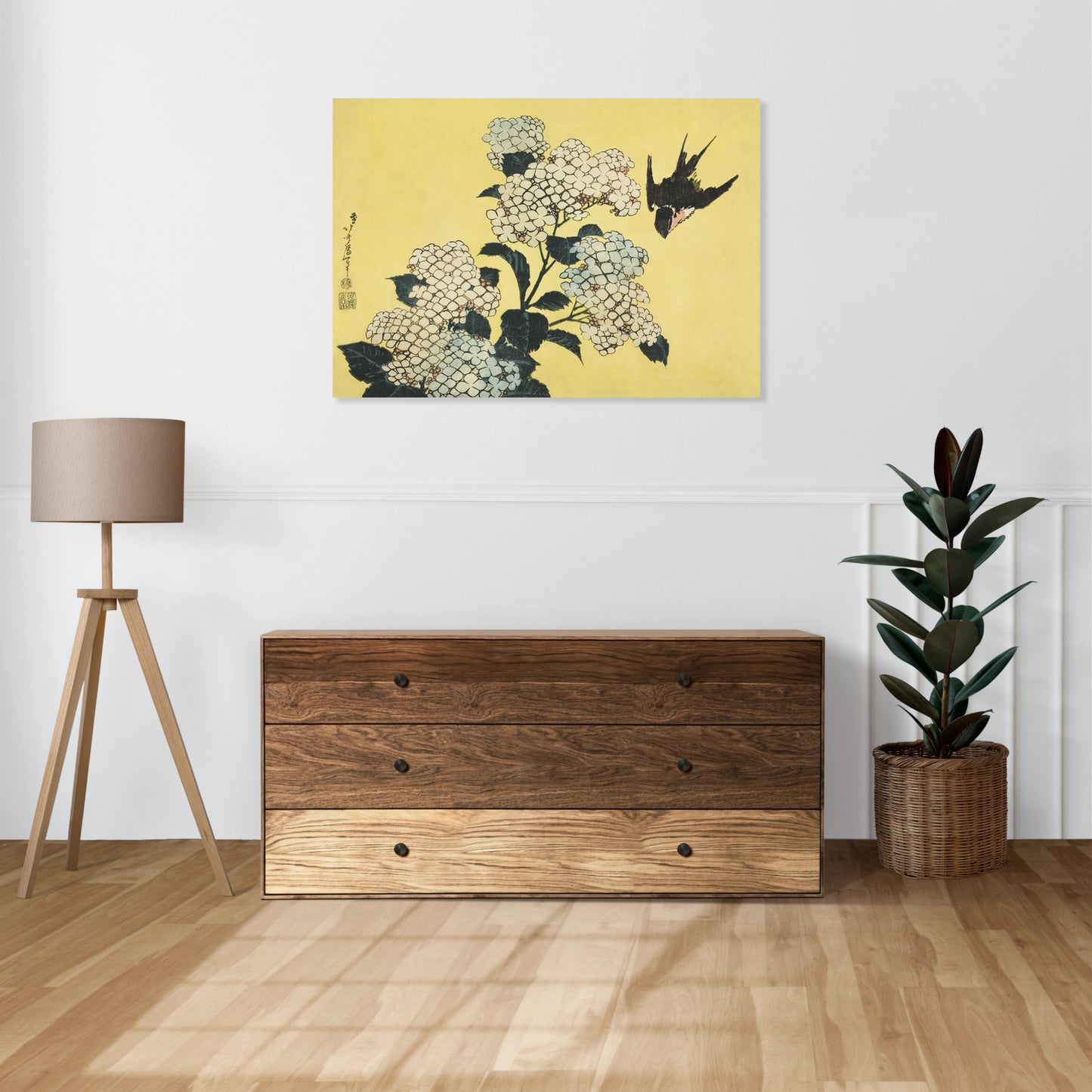 Obraz  Hydrangea and Swallow, Hokusai Japoński Vintage do Salonu