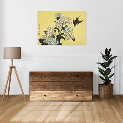Obraz  Hydrangea and Swallow, Hokusai Japoński Vintage do Salonu