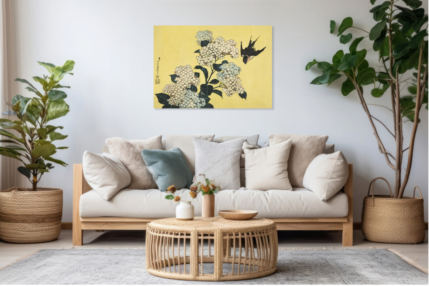 Obraz  Hydrangea and Swallow, Hokusai Japoński Vintage do Salonu