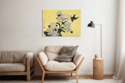 Obraz  Hydrangea and Swallow, Hokusai Japoński Vintage do Salonu