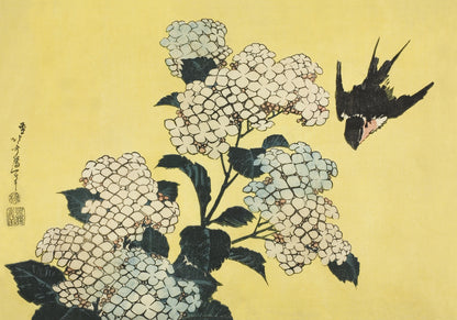 Plakat  Hydrangea and Swallow, Hokusai Japoński Vintage do Salonu