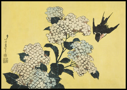 Plakat  Hydrangea and Swallow, Hokusai Japoński Vintage do Salonu
