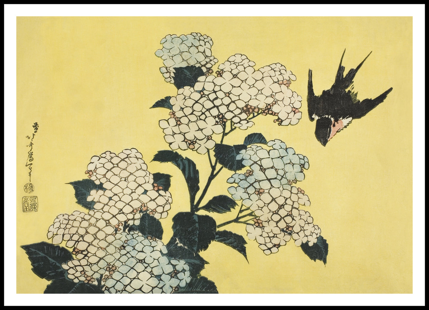Plakat  Hydrangea and Swallow, Hokusai Japoński Vintage do Salonu