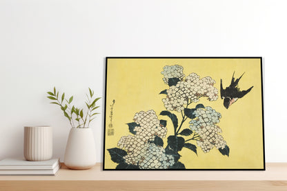 Plakat  Hydrangea and Swallow, Hokusai Japoński Vintage do Salonu
