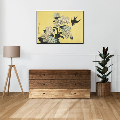 Plakat  Hydrangea and Swallow, Hokusai Japoński Vintage do Salonu