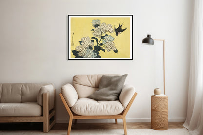 Plakat  Hydrangea and Swallow, Hokusai Japoński Vintage do Salonu
