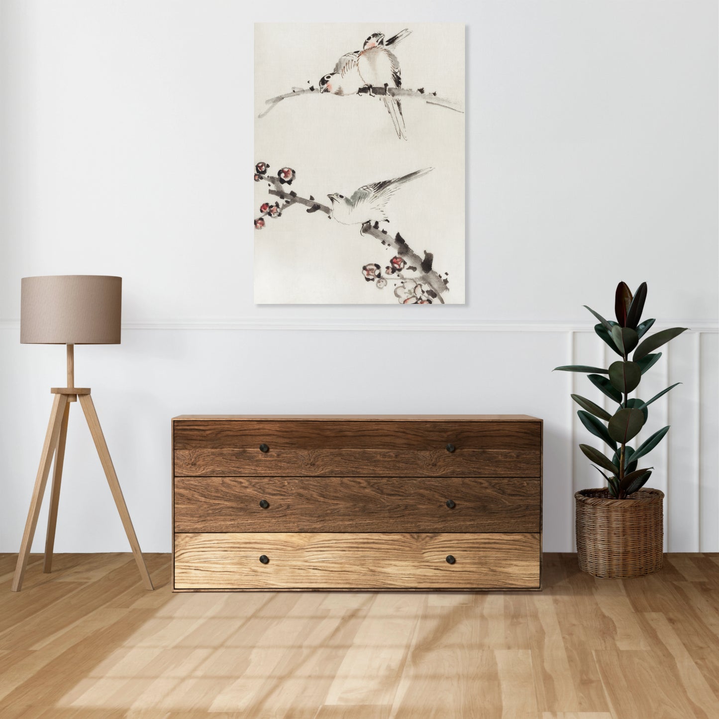 Obraz  Three Birds Perched on Branches, Hokusai Vintage do Salonu