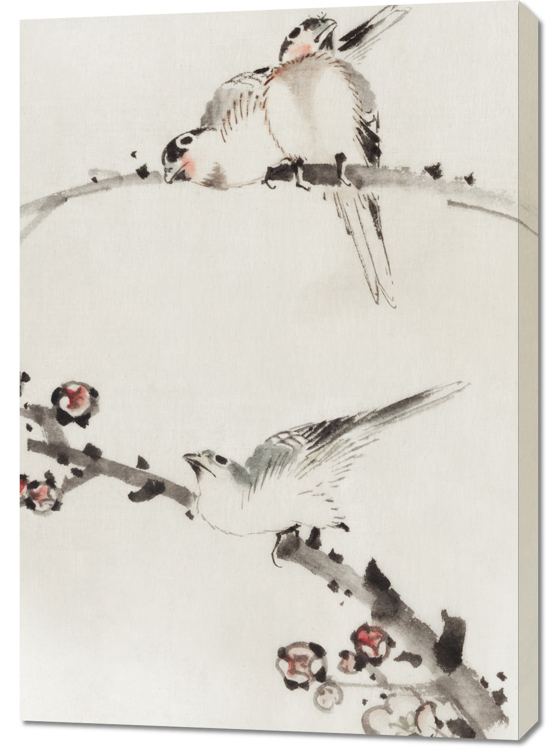 Obraz  Three Birds Perched on Branches, Hokusai Vintage do Salonu