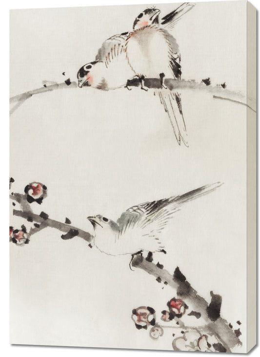 Obraz  Three Birds Perched on Branches, Hokusai Vintage do Salonu