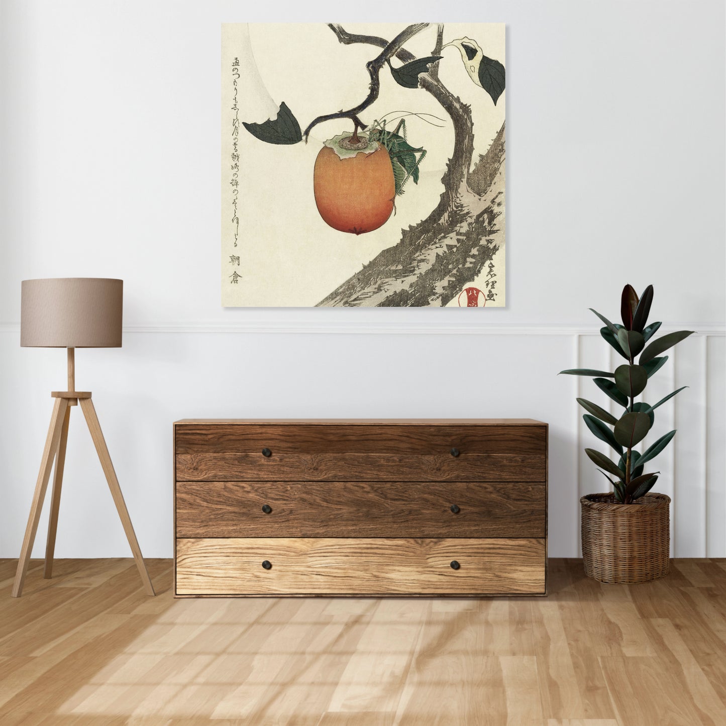 Obraz  Grasshopper and Persimmon, Hokusai Vintage do Salonu