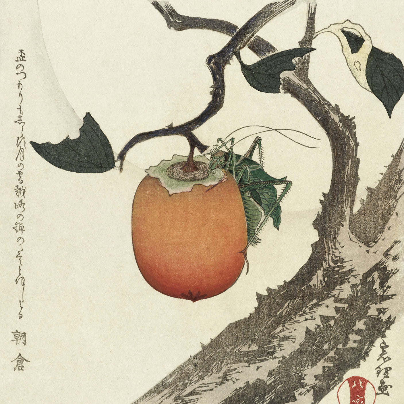 Plakat  Grasshopper and Persimmon, Hokusai Vintage do Salonu