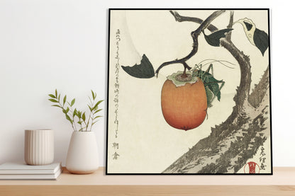 Plakat  Grasshopper and Persimmon, Hokusai Vintage do Salonu
