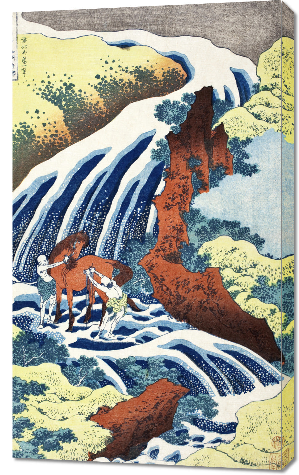 Obraz  The Waterfall Where Yoshitsune Washed His Horse, Hokusai