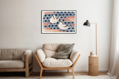 Plakat  Birds 2, Hokusai Japoński Vintage do Salonu