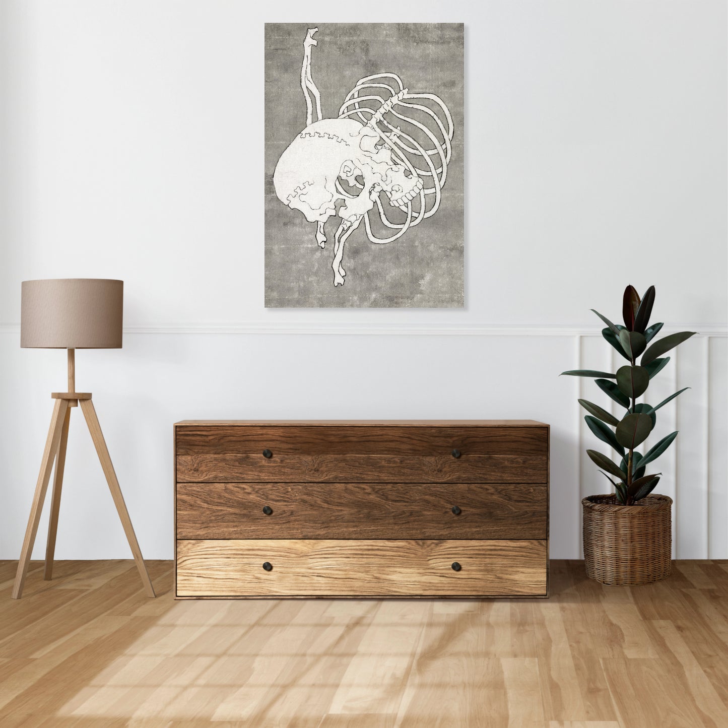 Obraz  Skull and Ribcage, Hokusai Japoński Vintage do Salonu