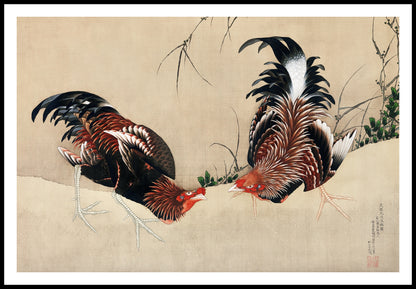 Plakat   Gamecocks, Hokusai Japoński Vintage do Salonu