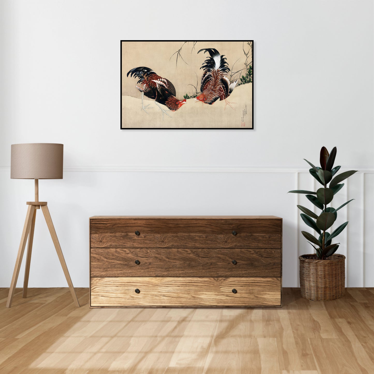 Plakat   Gamecocks, Hokusai Japoński Vintage do Salonu